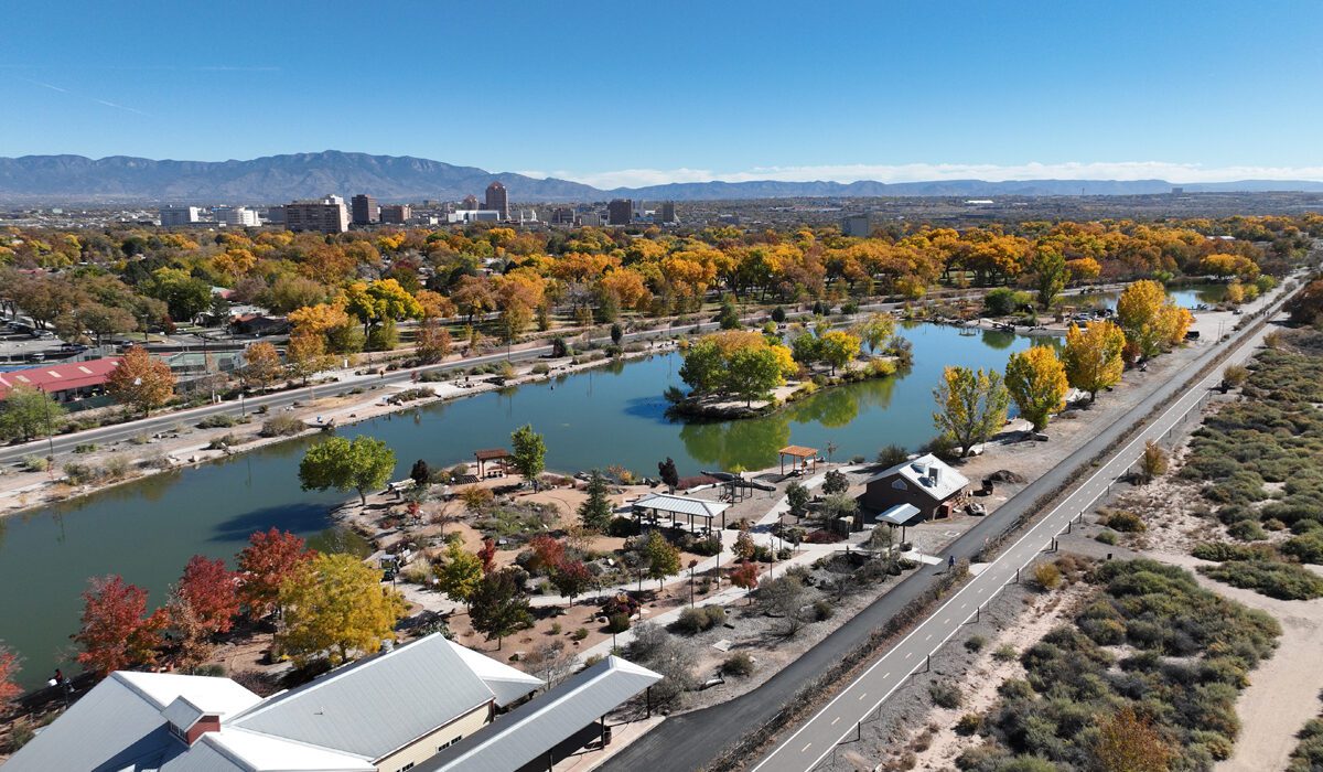 A bird 's eye view of the city park.